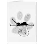 Light Grey Halftone Paw Print & Black Cat Greeting Card