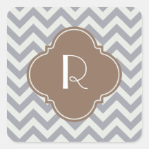 Light Grey Zigzag Custom Monogram Square Sticker