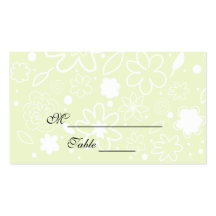 Light Lime Green and White Floral Placecards Business Card Template