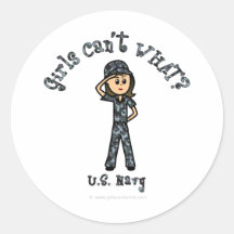 Light Navy Girl USA Round Stickers