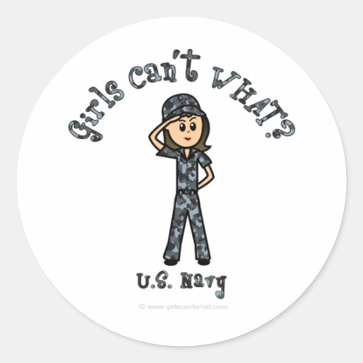 Light Navy Girl USA Round Stickers