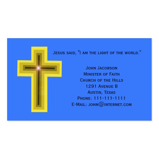 Light of the World Cross Christian Business Card (front side)