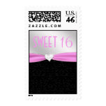 Light Pink and Black Floral Damask Diamond Heart Postage Stamps