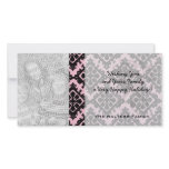 light pink and black flower diamond damask photo card template