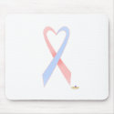 Light Pink And Blue Heart Shaped Awareness Ribbon mousepads
