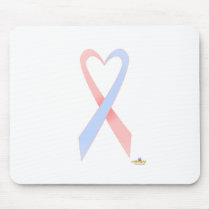 Light Pink And Blue Heart Shaped Awareness Ribbon mousepads