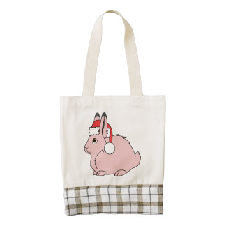 Light Pink Arctic Hare with Red Santa Hat Zazzle HEART Tote Bag