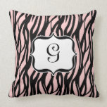 Light Pink, Black and White Zebra Monogram Cushion Throw Pillow