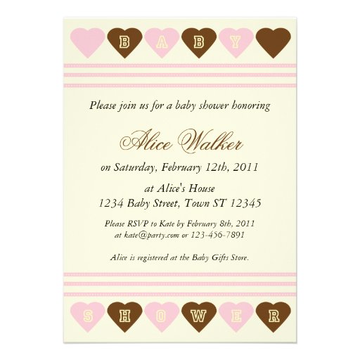 light pink and brown wedding invitations light pink brown hearts baby shower invitation 5 quot x 7 light pink and brown wedding invitations light pink brown hearts baby shower invitation 5 quot x 7