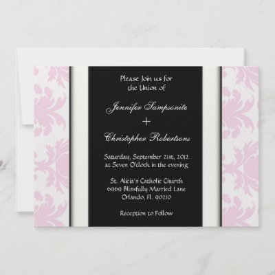 Light Pink Damask Black White Elegant Wedding Announcements by 
