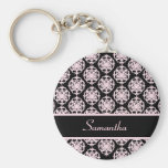 Light Pink Damask on Black Keychains