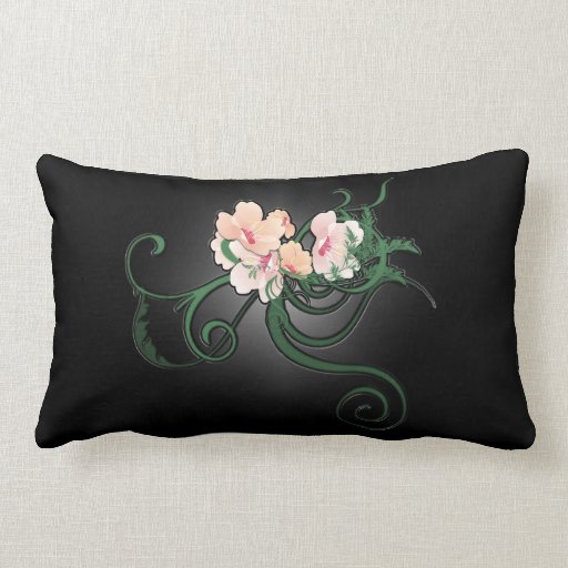 Light Pink Flower Illustration on Black Throw Pillows Zazzle