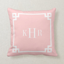Light Pink Greek Key Border Custom Monogram Throw Pillow