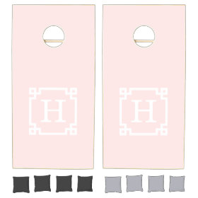 Light Pink Greek Key Frame #2 Initial Monogram Cornhole Sets