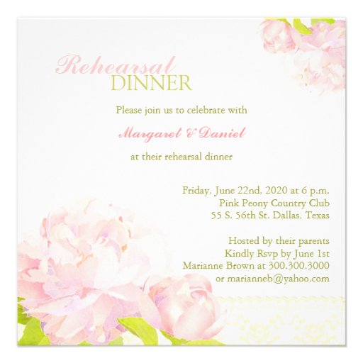 Light Pink + Green Wedding Rehearsal Dinner Invite