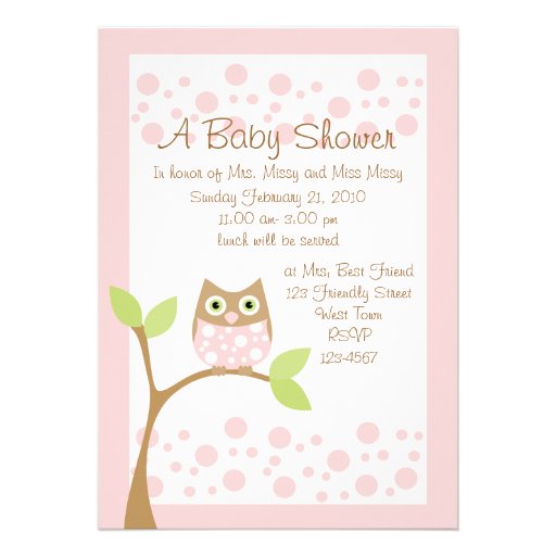 Light Pink Owl Baby Shower Invitation