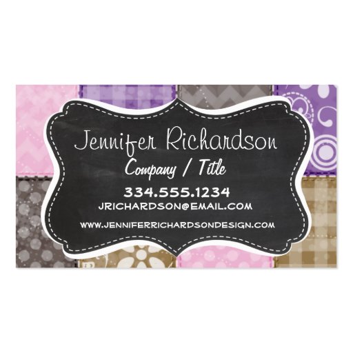 Light Pink, Purple, & Taupe Quilted Look Business Cards (front side)