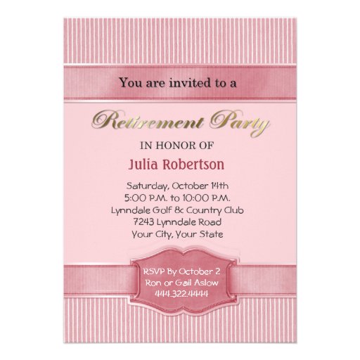 Light Pink Stripe Retirement Party Invitations