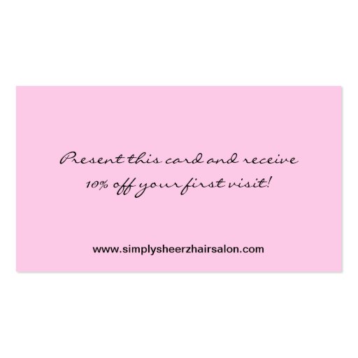 Light Pink Zebra Print Hair Salon Business Card (back side)