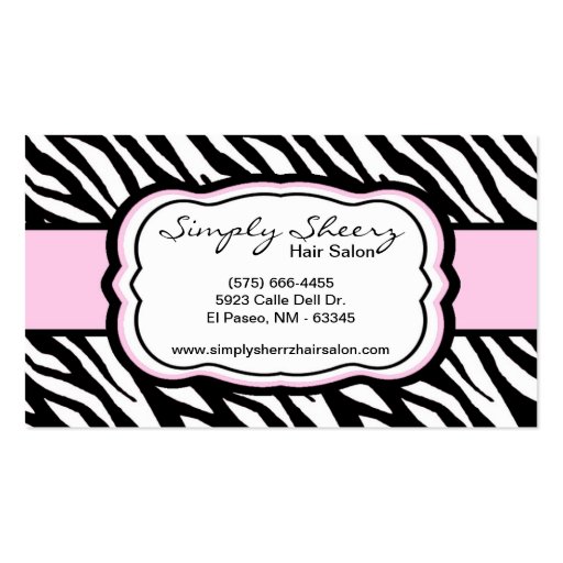 Light Pink Zebra Print Hair Salon Business Card