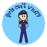 Light Police Officer Girl Round Sticker