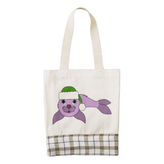 Light Purple Baby Seal with Red Santa Hat Zazzle HEART Tote Bag