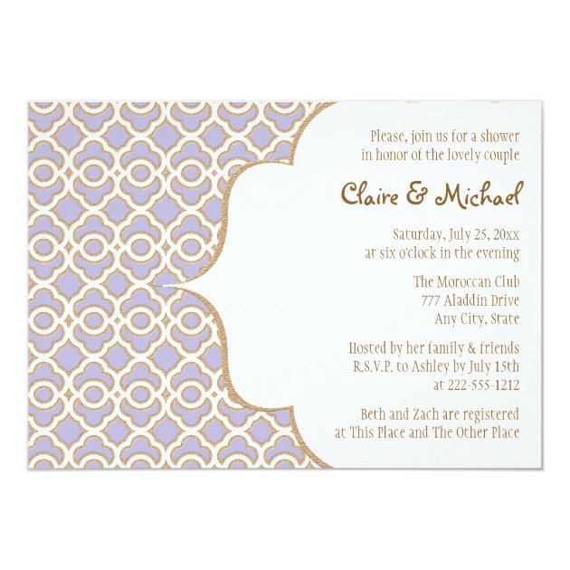 Light Purple Gold Moroccan Couples Wedding Shower Card