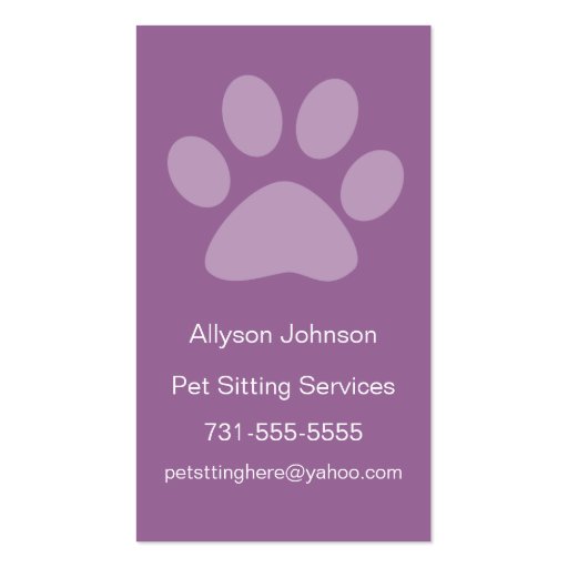Light Purple Paw Print Pet Sitting Business Cards (front side)