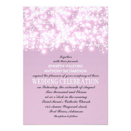 light purple string lights wedding invitations