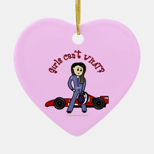 Light Race Car Driver Girl Christmas Tree Ornament