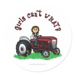 Light Red Farmer Girl Round Stickers