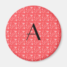 Light red hearts monogram fridge magnets