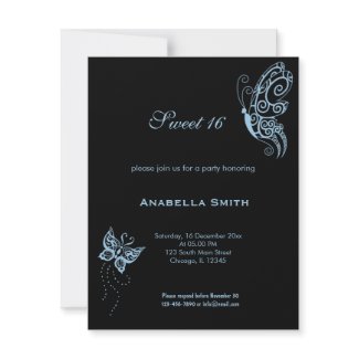 Black and Blue Butterfly Birthday Invites Black and Blue Butterfly Invites
