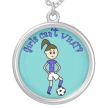 Light Soccer Girl in Blue Uniform Personalized Necklace