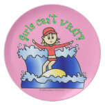 Light Surfer Girl on Surfboard Dinner Plate