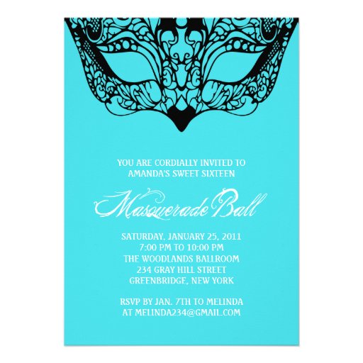 Light Turquoise Blue Masquerade Invitations