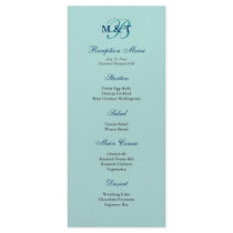 Light Turquoise Blue Monogram Reception Menu Custom Rack Cards