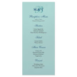 Light Turquoise Blue Monogram Reception Menu Custom Rack Cards