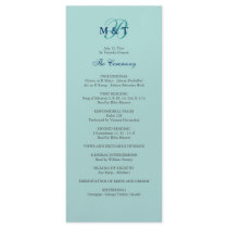 Light Turquoise Blue Monogram Wedding Program Personalized Rack Card