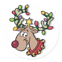 Light-Up Rudolph Round Stickers