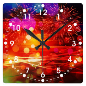 Light Up the Sky Light Rays and Fireworks Square Wall Clock