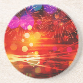 Light Up the Sky Light Rays and Fireworks Beverage Coaster
