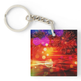 Light Up the Sky Light Rays and Fireworks Square Acrylic Key Chain