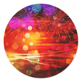 Light Up the Sky Light Rays and Fireworks Round Stickers