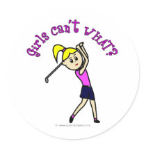 Light Woman Golfer Round Stickers