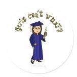 Light Woman Graduate in Blue Gown Round Sticker