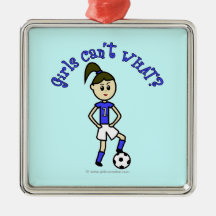 Light Womens Soccer in Blue Uniform Christmas Ornament