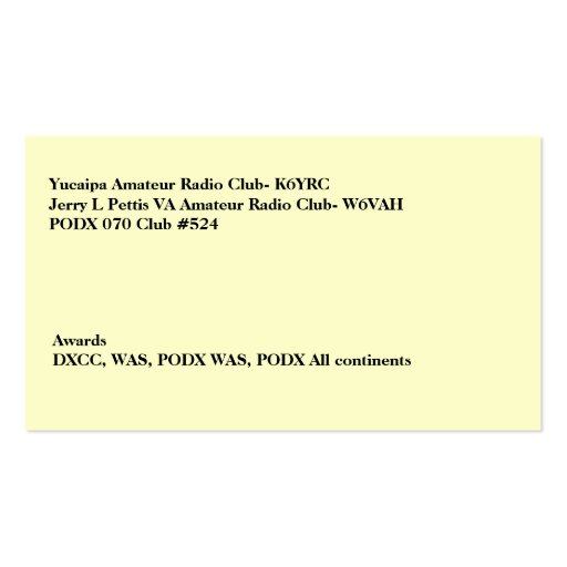 Light Yellow Amateur Radio Call Sign Business Card Template (back side)