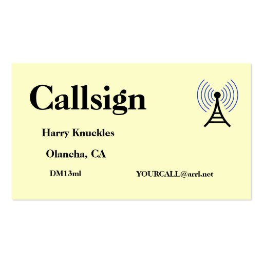 Light Yellow Amateur Radio Call Sign Business Card Template (front side)