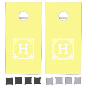 Light Yellow Greek Key Frame #2 Initial Monogram Cornhole Sets